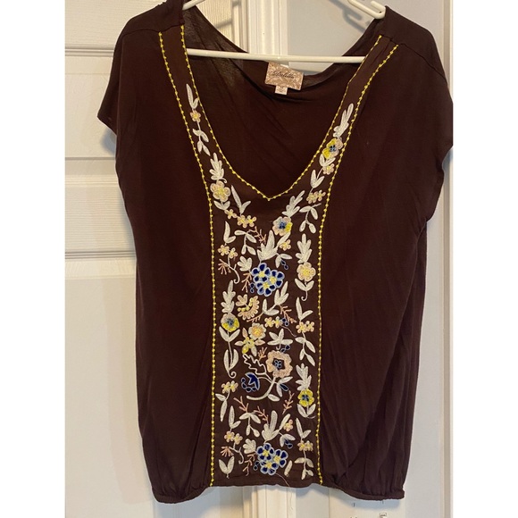 Anthropologie Tops - Embroidered brown Anthropologie top